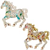QLYOVWE 2 PCS Race Horse Brooches for Men Women Enamel Running Mustang and Jockey Racing Lapel Pin Fashion Rhinestone Brooch Equestrian Animal Jewelry Gifts