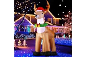 DomKom 12 FT Huge Christmas Inflatable Reindeer Outdoor Decoration, LED Lights Holiday Blow Up Yard Decoration for Holiday Party Garden Yard Lawn Winter Decor