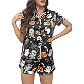 Miqil Women Fairycore Halloween 2 Piece Lounge Set Y2k Cute Printed Short Sleeve High Waist Shorts Set Homewear Pajama Set