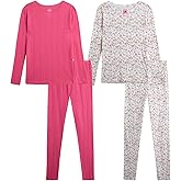 Rene Rofe Girls Pajama Set - 4 Piece Breathable Soft Toddler Long Sleeve Girls Pajamas Sleep Shirt & Pants PJs Matching Set