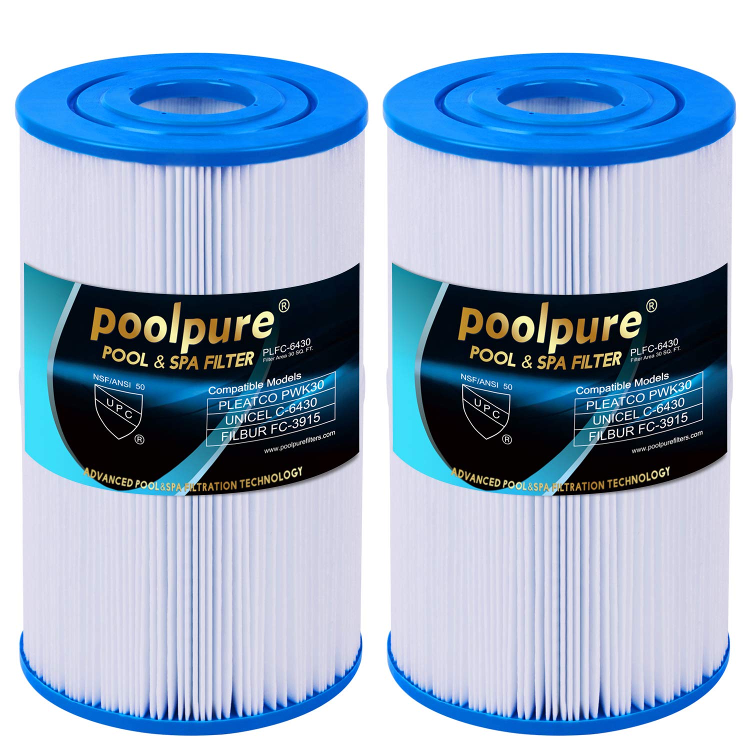 POOLPURE Replacement for Watkins 31489, Unicel C-6430, Pleatco PWK30, Filbur FC-3915, 73178, 73250, 71825, P/N096960 Spa Filter for Hot Springs Spas & Watkin Spas 2 Pack