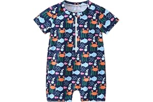 YAGATA Baby Boy Swimsuit Infant One Piece Rashguard Bathing Suit Short Sleeve Zipper Toddler Summer Beach Swimwear 0-3 Years