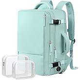 Hanples Carry on Backpack, Laptop Travel Backpack for Women Airline Approved, Personal Item Travel Bag for Men, Casual Daypack Bag for Business Work Weekend with 2 Toiletry Bags (Mint Green)