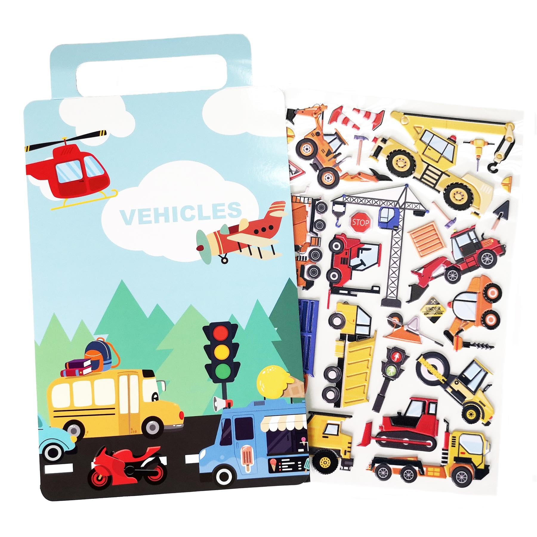 WALPLUS Foam Clings Removable Reusable Puffy Stickers for Kids Toddlers Classroom Nursery Window Display Car Bottles Laptops Decorations Party Supplies Heavy Construction Vehicles 27 Pieces