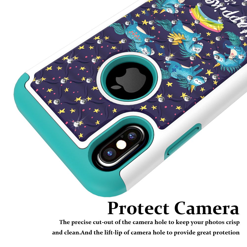 iPhone X Case, MagicSky [Shock Absorption] Studded Rhinestone Bling Hybrid Dual Layer Armor Defender Protective Case Cover for Apple iPhoneX - Unicorns