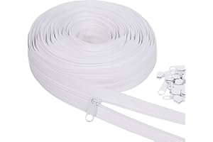 MiniRed 10Yards White Nylon Coil Zipper by The Yards, #3 Bulk Zippers for DIY Sewing Craft Bags with Replacement 20PCS Sliders (#3 White)