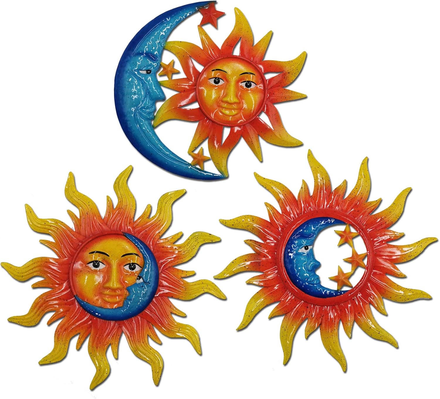 Plaques & Wall Art - 3PCS Metal Sun Outdoor Wall Art Decor with Moon & Stars, Sun Face Metal Wall Sculpture for Indoor Living Room, Bedroom Outdoor Patio Garden Fence Deck Yard Pool Decoration