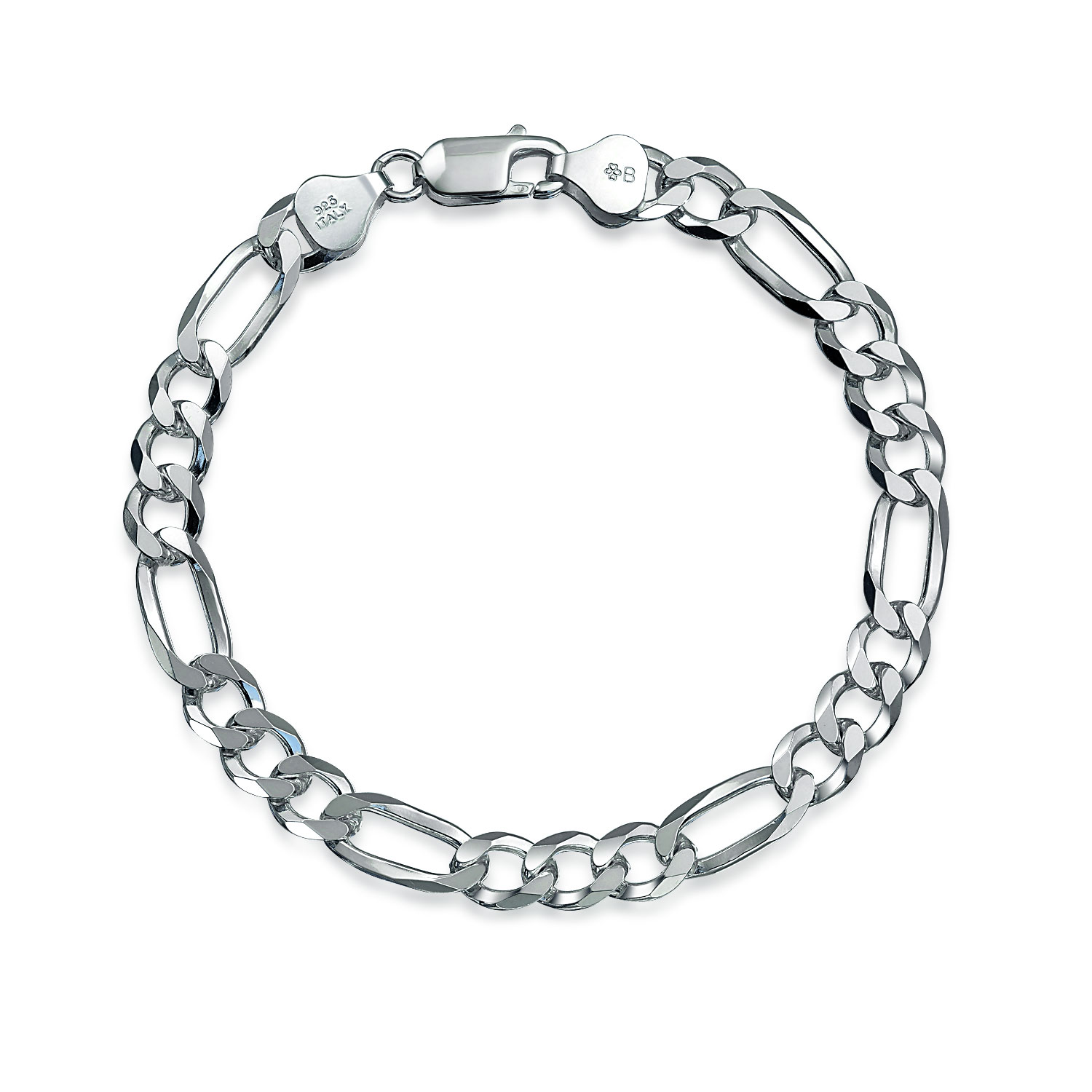 Bling Jewelry Men's Thick Heavy Solid .925 Sterling Silver 7MM Italian Figaro Chain Link Bracelet Made In Italy 9 Inch โ image 1