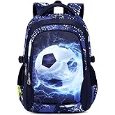 Boys Backpack for Elementary Kids Bookbag Middle School Bags Heavy Duty Soccer Laptop Durable Waterproof 18 In (1-Black)