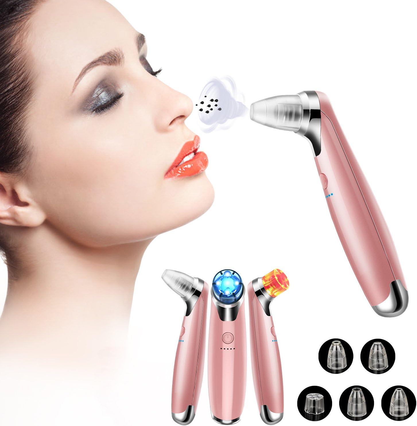 Electric Blackhead Remover, INKERSCOOP Suction Microdermabrasion Machine, Usb Rechargeable Skin Facial Cleanser Extractor Tool, Skin Pore Cleaner with 5 Replaceable Vacuum Suction Heads
