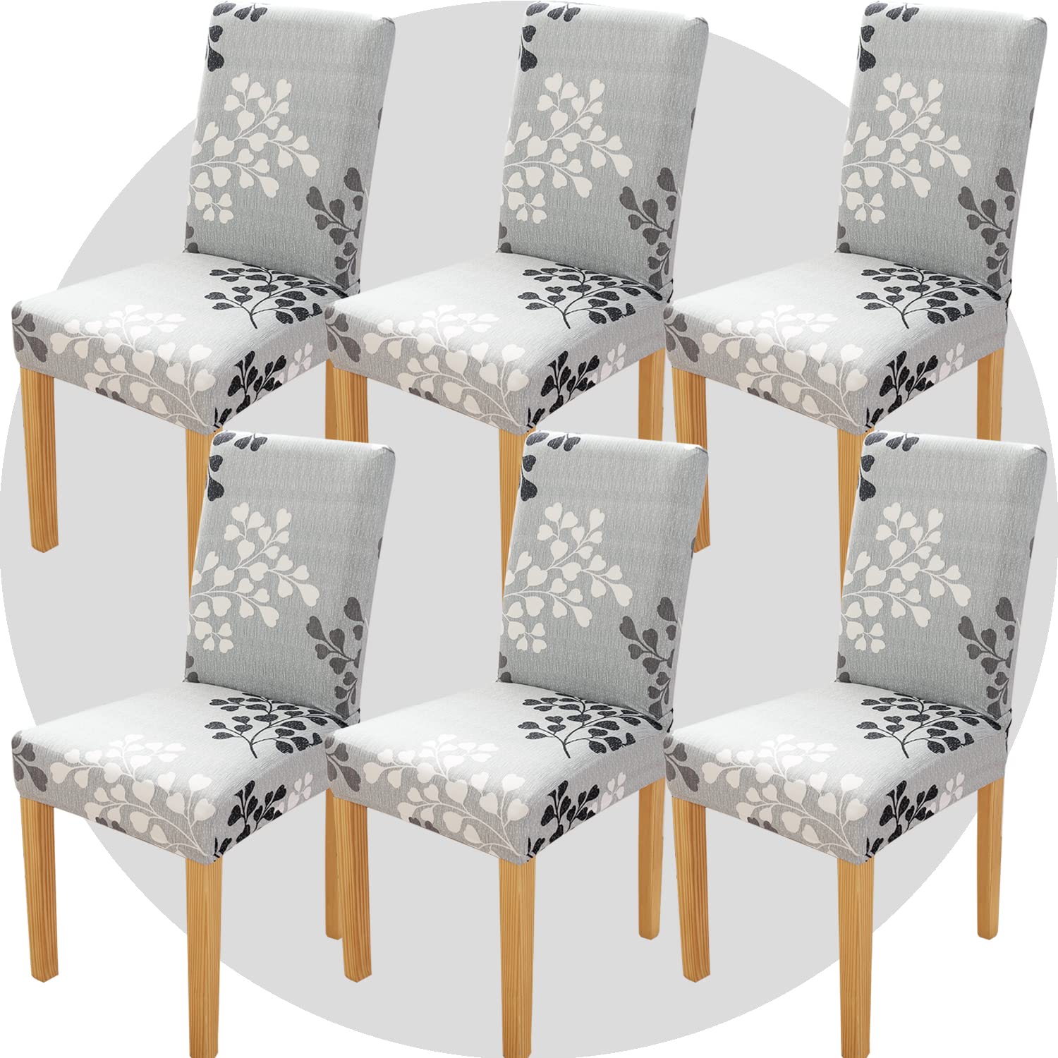 NDMMSO Dining Room Chair Covers Set of 6 Super Fit Stretch Removable Washable Dining Chair Protector Cover Seat Slipcover for Hotel, Dining Room, Ceremony, Banquet Wedding Party(Leaf Style)
