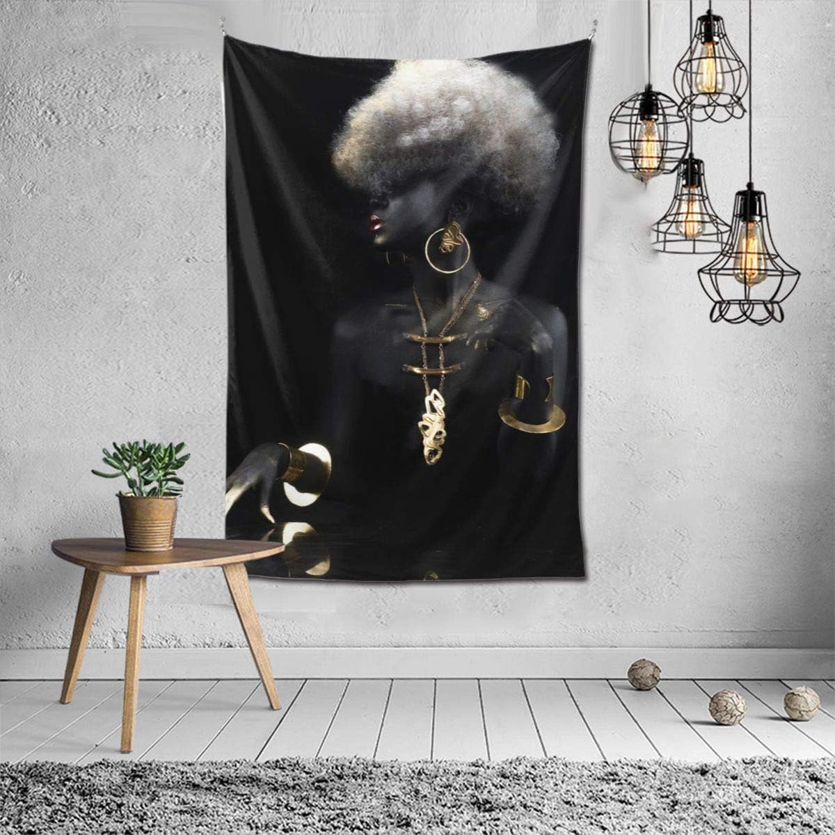 Afro Black Art Tapestry Wall Hanging African American Gold