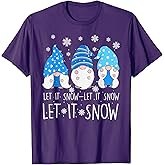 Let It Snow Cute Three Blue Gnome Matching Family Merry Xmas T-Shirt