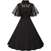 Milreason 1950s Dresses for Women Vintage Goth Swing Cocktail Dress with Pockets and Chiffon Shawl