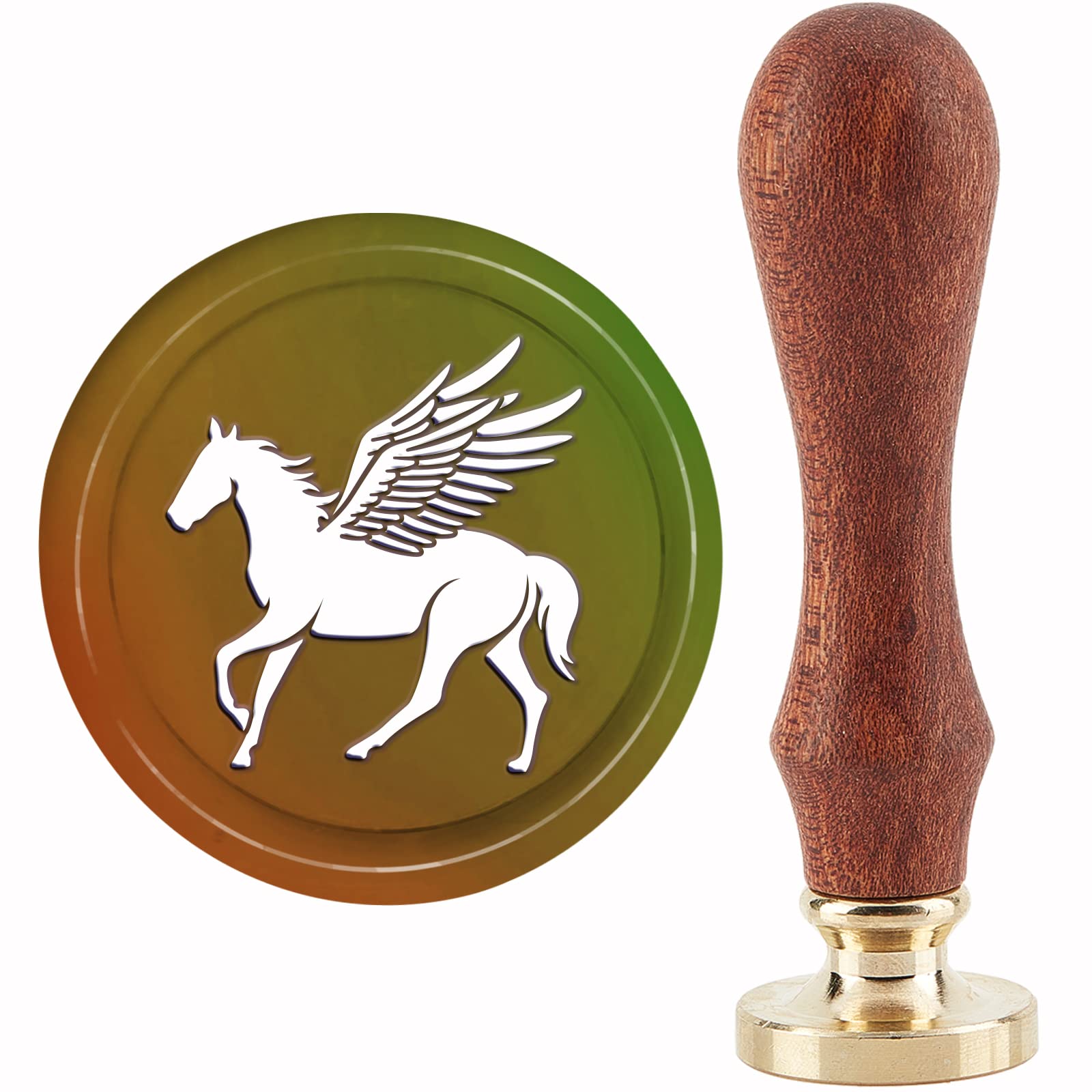 CRASPIRE Pegasus Wax Seal Stamp Horse Sealing Wax Stamps Animal 30mm/1.18inch Removable Brass Head Sealing Stamp with Wooden Handle for Invitations Cards Gift Wrap