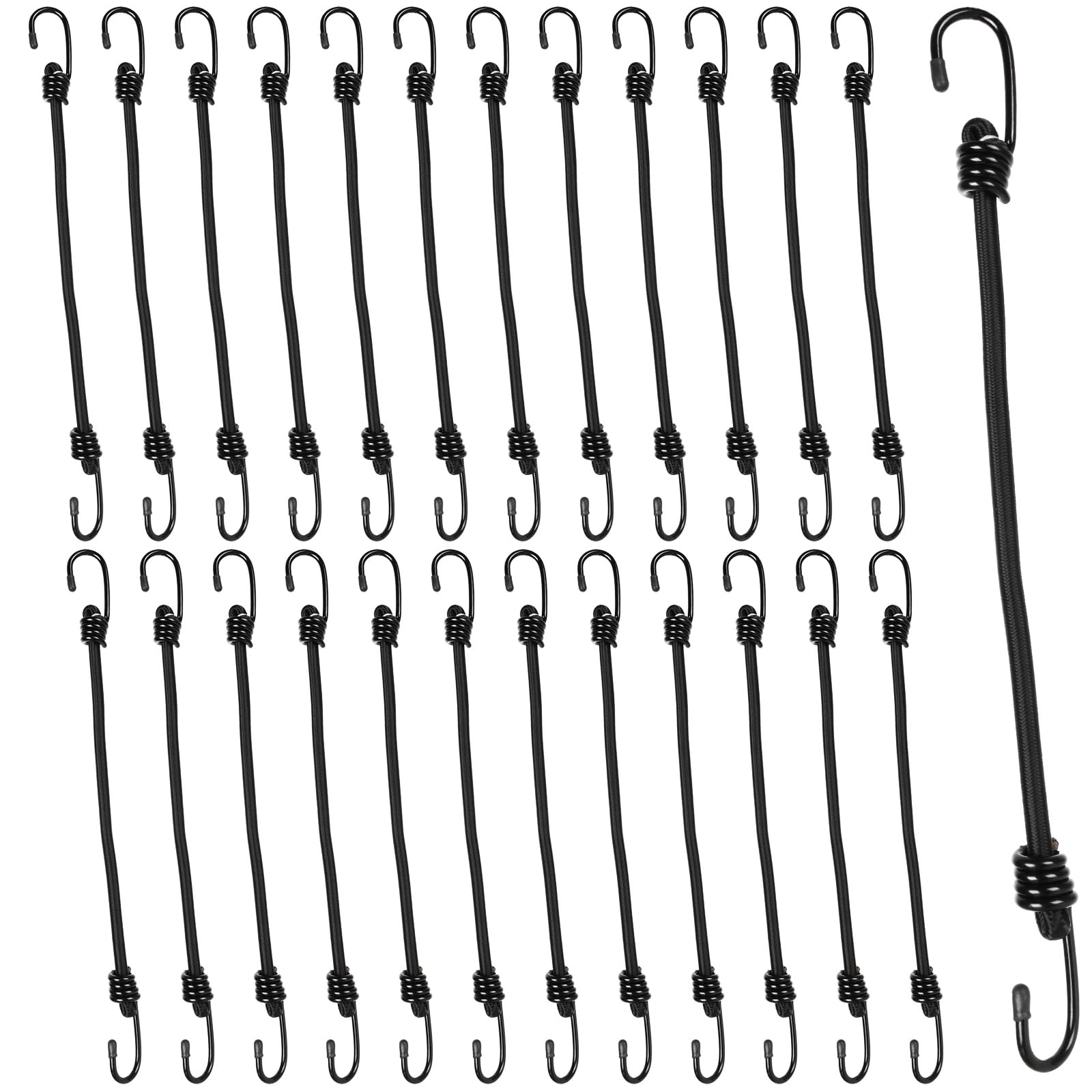 GBACHOOSE 24PCS 12 Inch Heavy Duty Bungee Cord with Hook, 8mm Diameter Bungee Straps, Elastic Straps with Metal Hooks for Luggage Rack, Camping, Tarps, Hand Carts (Black)