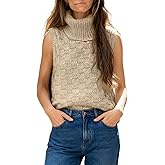 Huaqiao Womens Turtleneck Sweater Vest Sleeveless Pullover Knit Tank Tops Loose Solid Color Knitwear