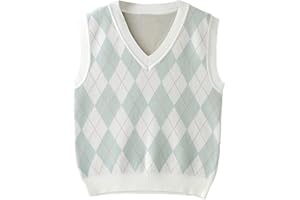 Milumia Girl's Heart Geo Argyle V Neck Sweater Vest Sleeveless Crop Tops Knitwear