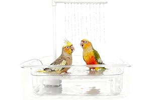 HZDZ LCPAW Bird Bath Tub with USB Pump, Automatic Bird Shower with Adjustable Water Flow, Transparent Acrylic Basin & Mesh Perch for Parakeets, Cockatiels, Conures, Budgies, African Greys, Amazons