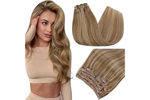 RUNATURE Clip in Extensions Human Hair 10"-24" Straight Short/Long Smooth Hair 100g 9pcs Full Head Clip in Human Hair Weave Extensions for Women Girls Ladies 16" #10/16