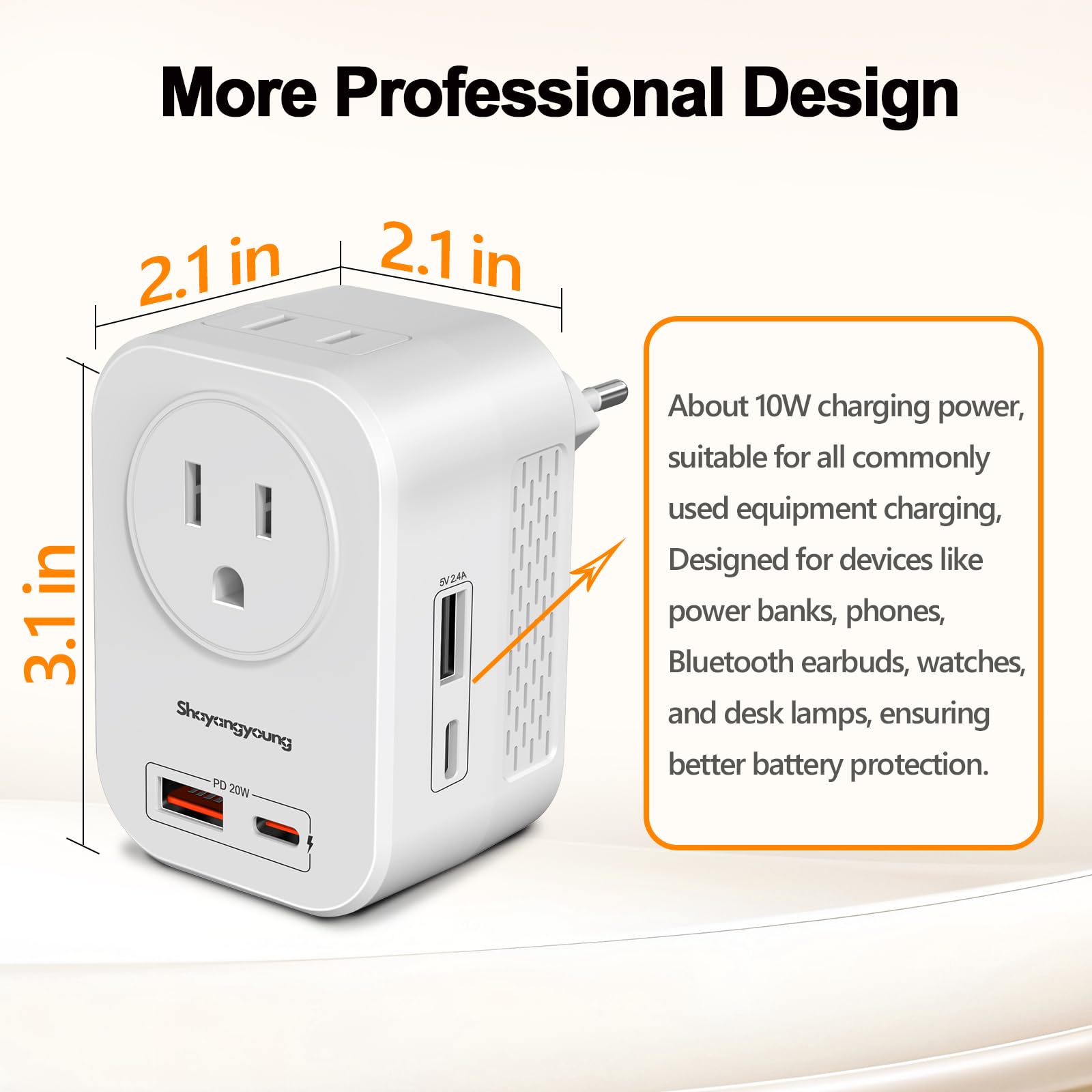 220V to 110V Voltage Converter US to Europe International Universal Travel Adapter, 20W PD With 2 USB-A 2 USB-C Port, Worldwide Power Converter Plug Combo US to Spain Italy Greece WHITE-N