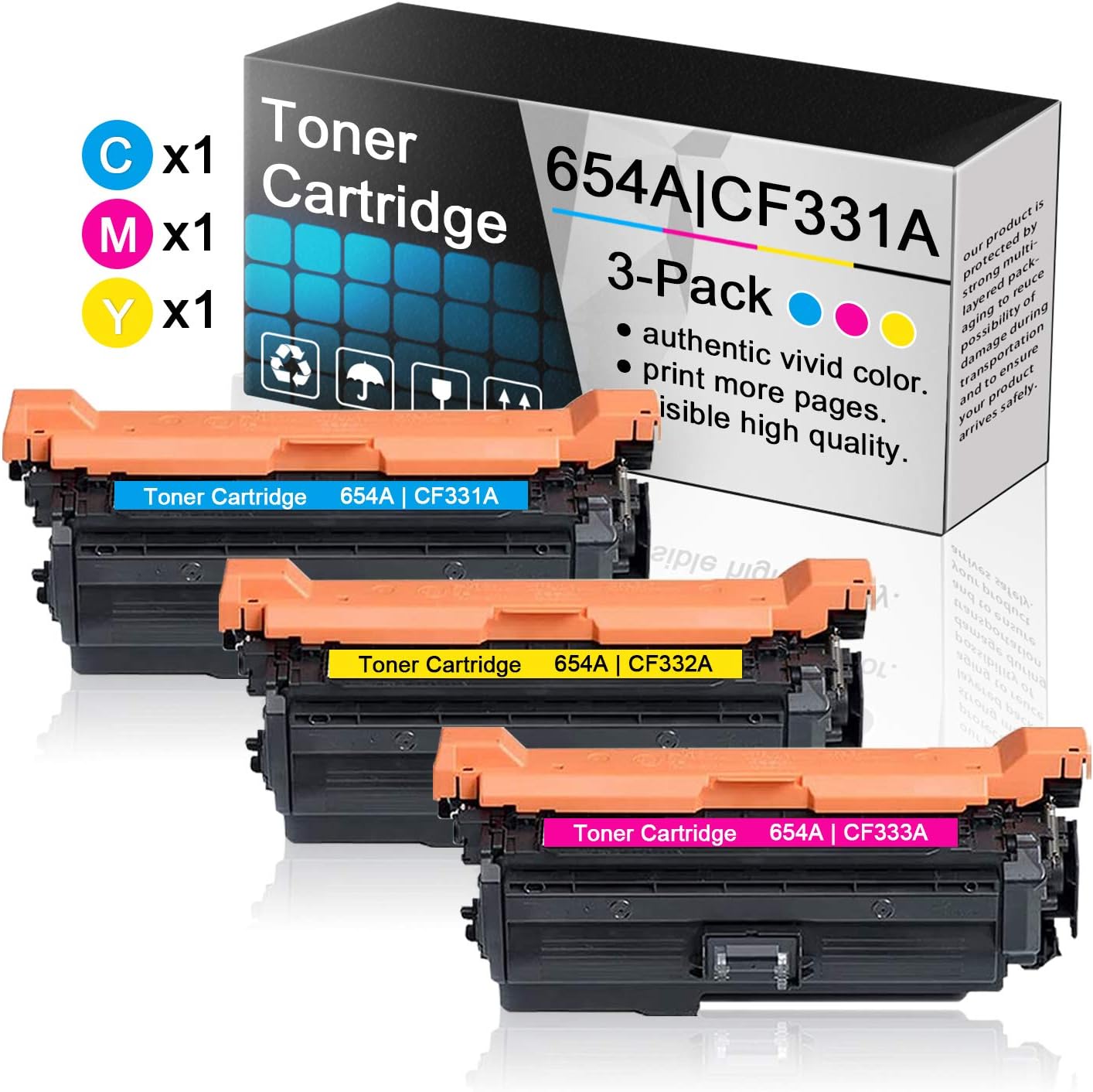 3-Pack(1C+1M+1Y) Compatible Toner Cartridge Replacement for HP 653A | CF321A CF322A CF323A to use with HP Color Laserjet Enterprise M651n Printer,M651dn,M651xh,M680dn,M680f,M680z Printers.