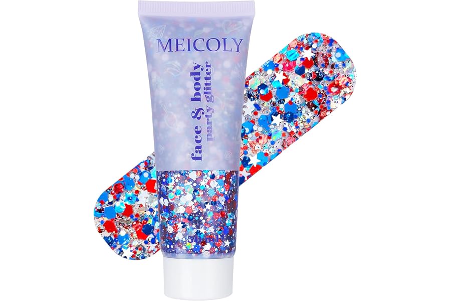 MEICOLY 250th Red White and Blue Patriotic Face Glitter,Fourth of July Star Hair Glitter,4th of July Outfits for Women,USA Flag Body Glitter for Independence Day Veterans Day