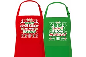 Saukore Christmas Matching Aprons for Couples, National Lampoon's Christmas Vacation Gifts, Griswold Family Cousin Eddie Merchandise - Why is The Carpet All Wet Todd? I Don't Know Margo