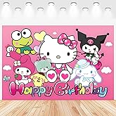 Cartoon Birthday Decorations, Cute Pink Cat Backdrop, Banner Shoot Photo Backgrounds Props, Birthday Party Supplies for Girls (5x3ft)