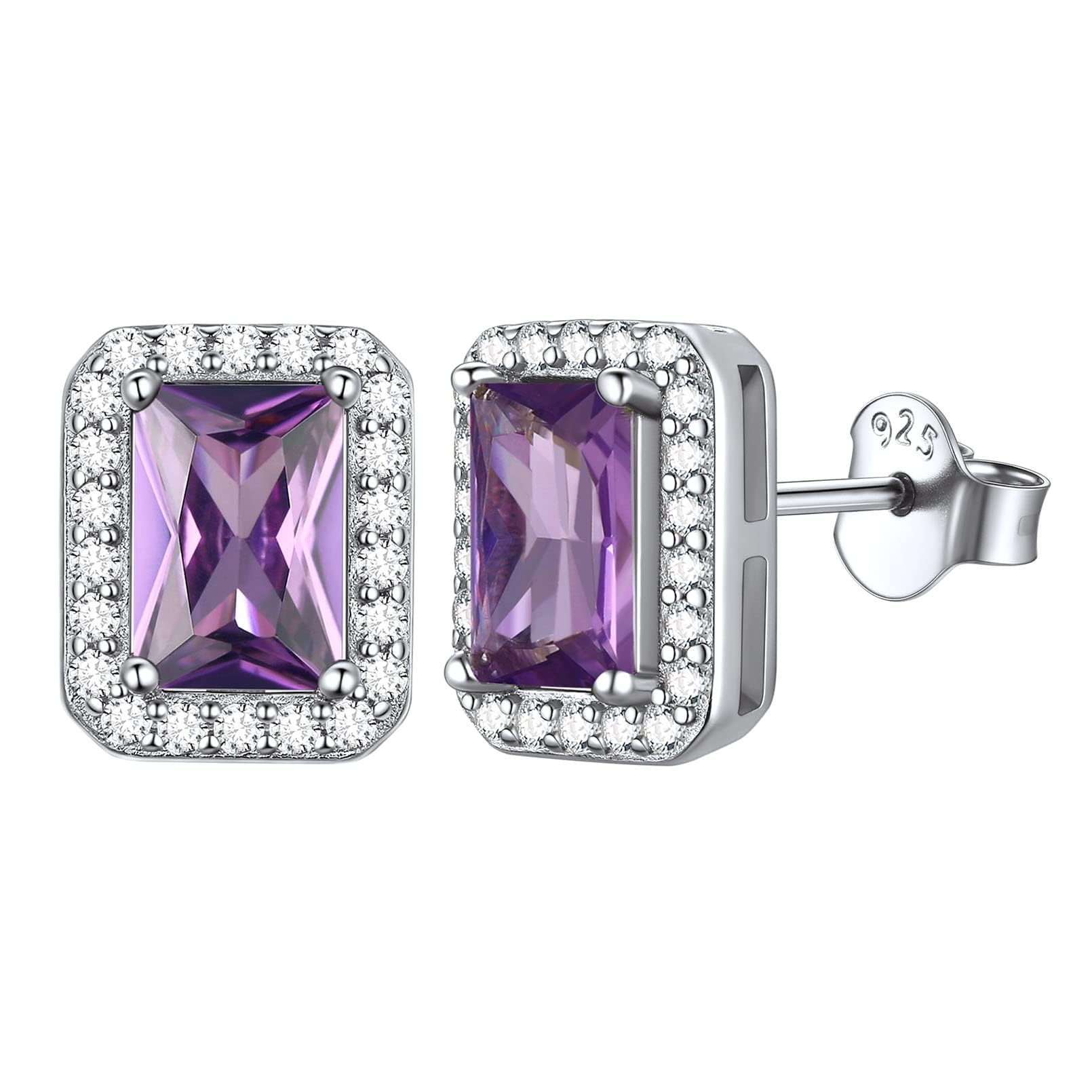 ChicSilver Earring for Womens 925 Sterling Silver February Amethyst Birthstone Stud Earring Tiny Silver Sleeper Earrings for Her