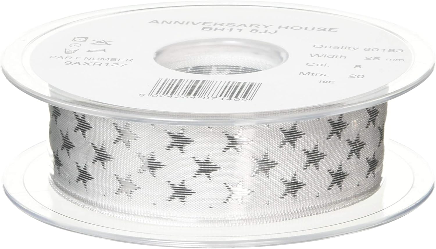 Anniversary House Shimmering Stars Ribbon Reel Silver and White, AXR127, Silver & White