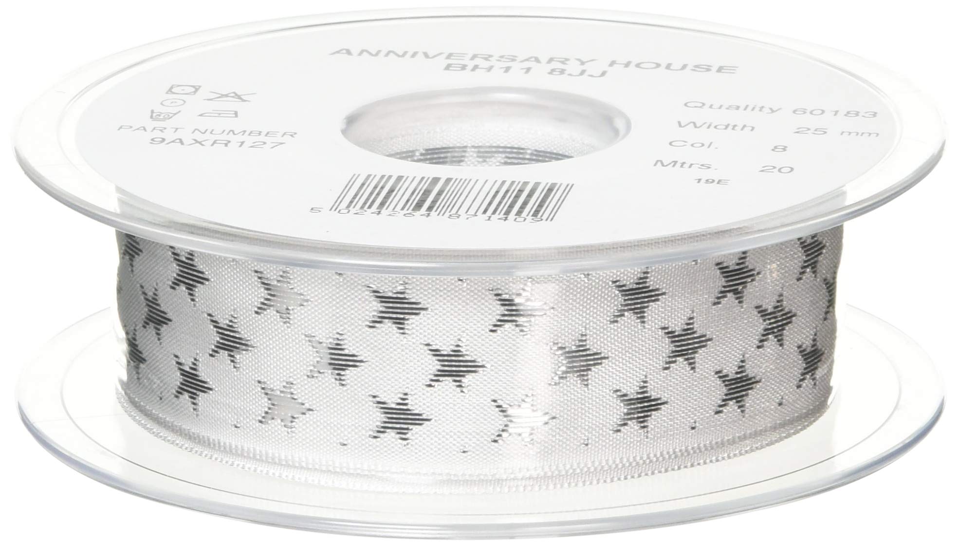 Anniversary House Shimmering Stars Ribbon Reel Silver and White, AXR127