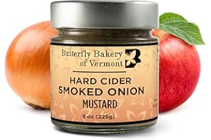 Butterfly Bakery of Vermont - Hard Cider Smoked Onion Mustard, Sweet & Savory, No-Heat Gourmet Mustard Spread with Vermont Apple Cider & Yellow and Brown Mustard Seeds - Vegan & Vegetarian, 8 oz