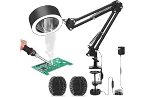 NOEVSBIG Solder Smoke Absorber Desk Lamps Fume Extractor Fan 7pcs Filter Include, 3 Color Modes and 10 Brightness Levels Workbench Light for Soldering, Repair, Reading, Welding or ESD DIY Work Desoldering