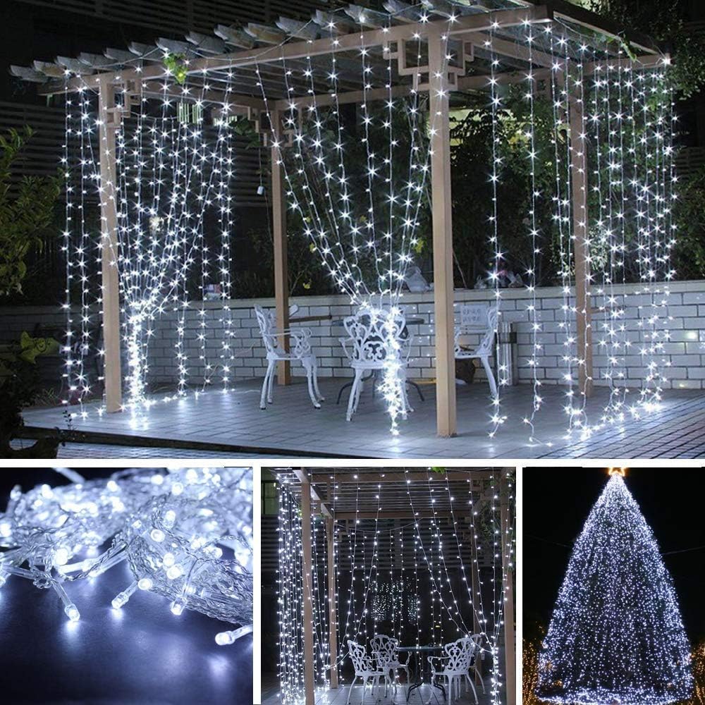 lilypin® 1 Pcs LED Curtain String Fairy Light 9.8x9.8 ft 8 Modes, Plug in Lights, Cool White, Indoor Outdoor Decorative Wall Window String Lights for Bedroom, Party, Backdrop, Diwali Gift Items