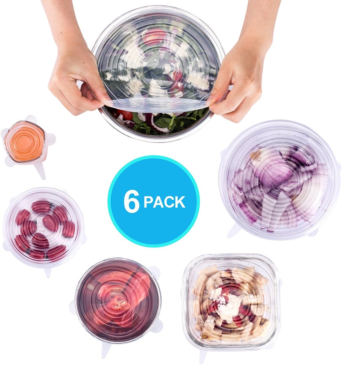 Silicone Stretch Lids, Reusable Food Cover can be Hung with 6-Pack of Various Sizes by RBIDELI