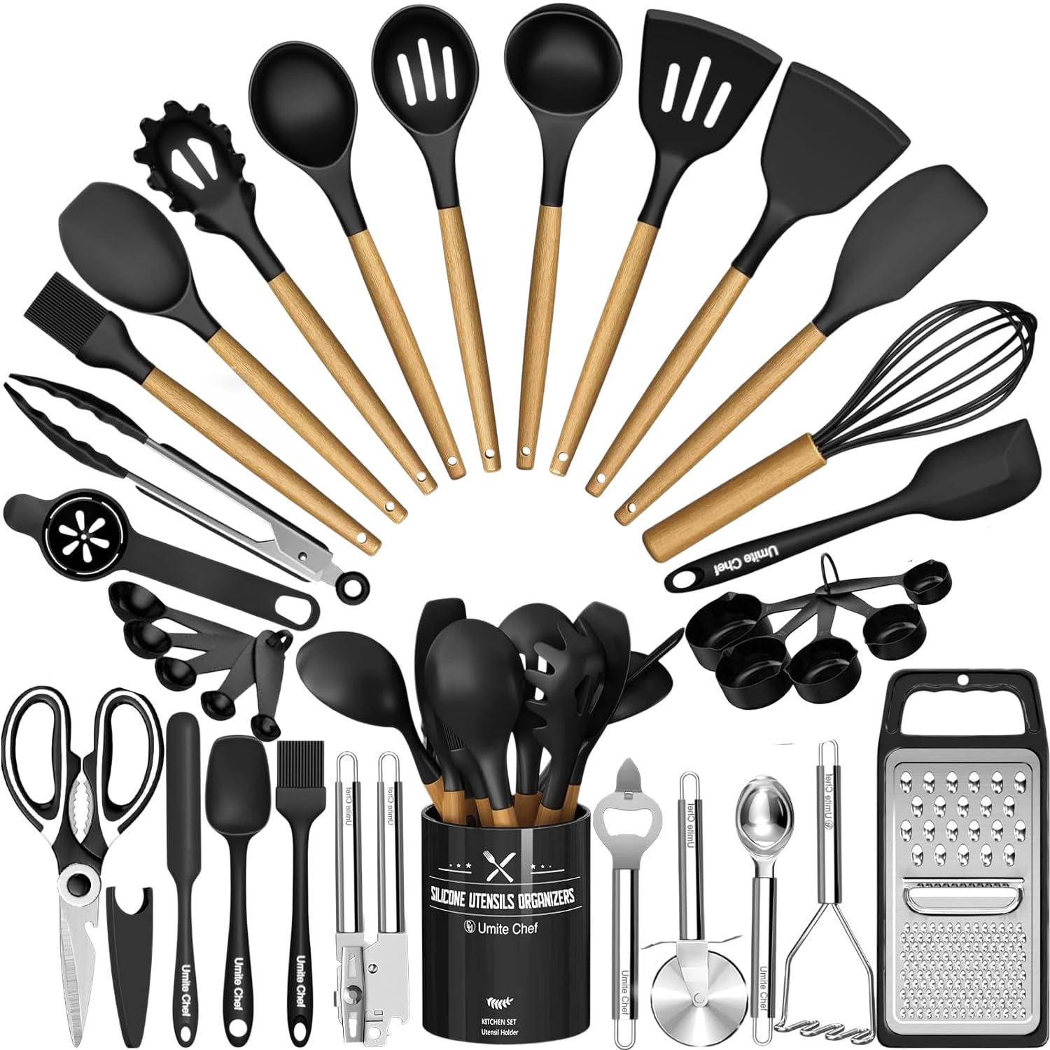 Photo 1 of ***MISSING HAKF OF THE ITEMS***
Kitchen Utensils Set- 34PCS Silicone Cooking Utensil with Holder, Umite Chef Heat Resistant Kitchen Spatula Set for Nonstick Cookware, Black Wooden Handles Kitchen Gadgets Tools Set
