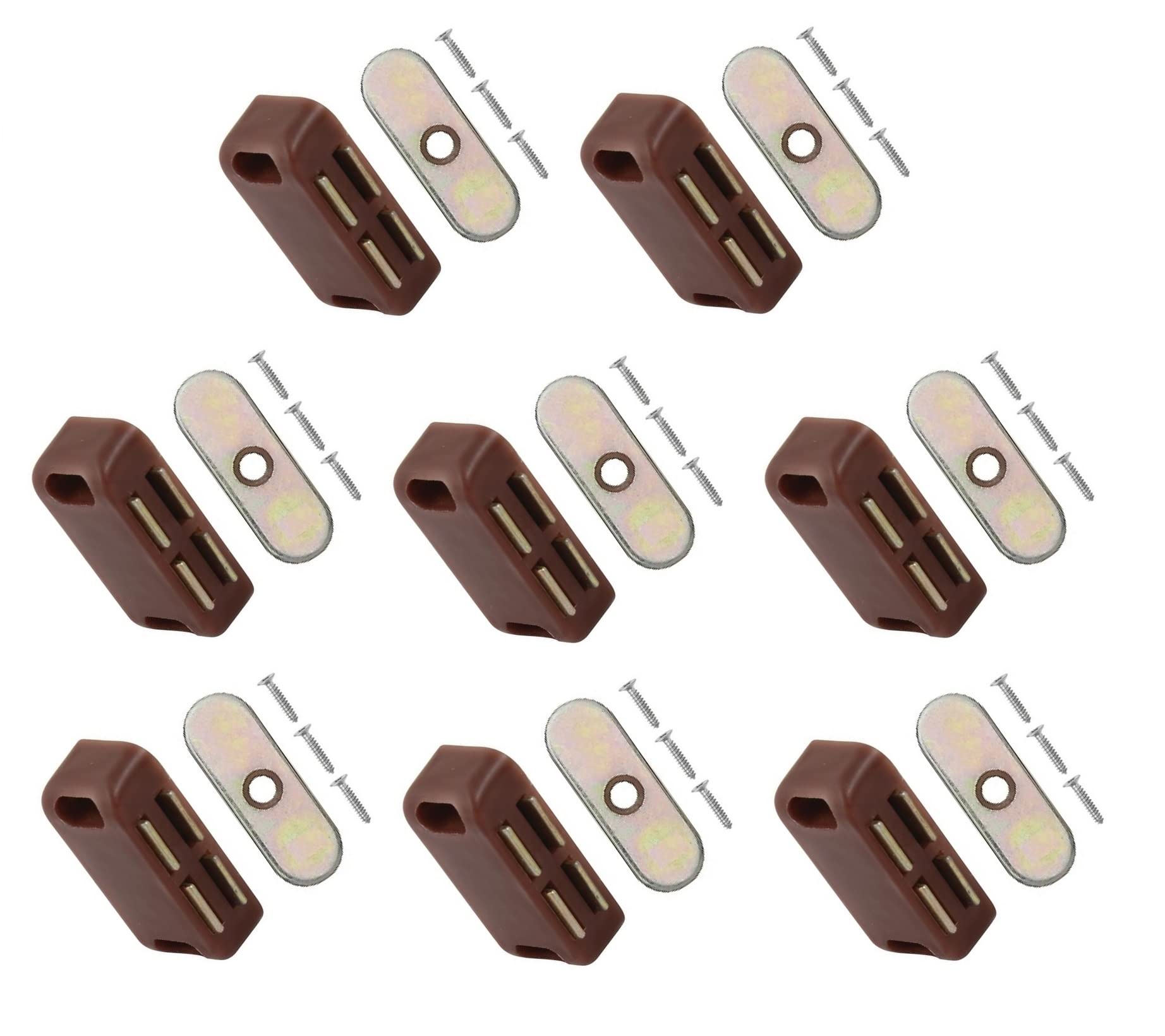 TERF® Brown Magnetic Door Catch Closer 40mm With Fixing Screw for Cabinet Kitchen Bathroom Cupboards Closet Wardrobes Drawer Catch - Pack of 8