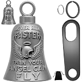 Guardian Angel Motorcycle Bell Biker Luck Gremlin Bells for Motorcycles Riders with Motorcycle Bell Hanger, 2 Key Chain Ring Accessories, Velvet Pouch