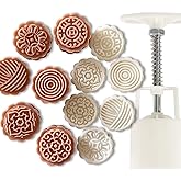 Pink Mooncake Press Molds,Hand Press mooncake Dessert DIY with Stamps Flower Mode,Mooncake Shortbread Press DIY (6 Alien Floral Stamps-1)
