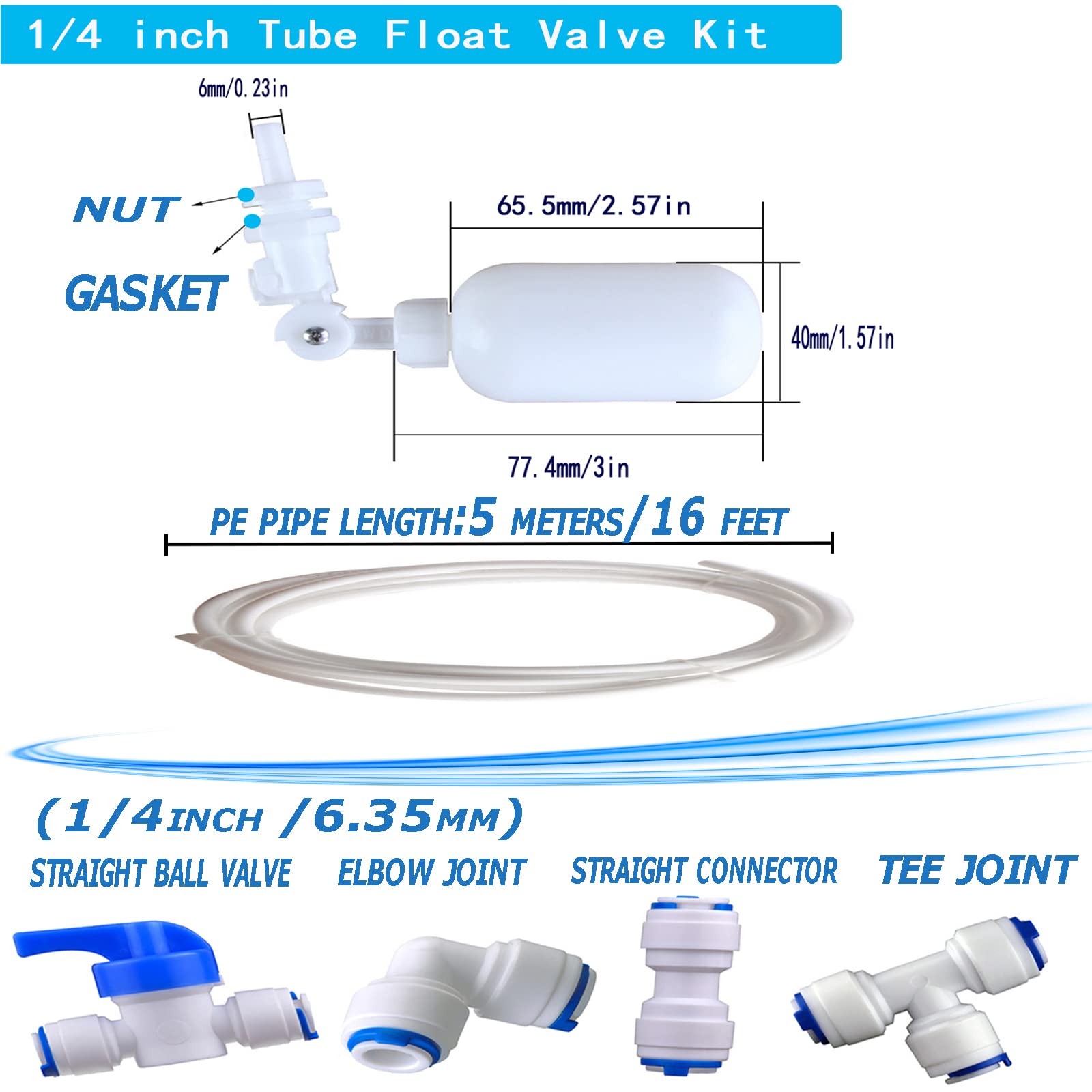 COMUSTER 1/4" Tube Float Valve Top Mount Version Kit For Keurig's Tank