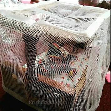 krishnagallery Laddu Gopal Wooden Bed with Mosquito Net, Brown