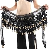 Wuchieal Women's Belly Dance Hip Scarf, Sweet Belly Dance Skirt Wrap Performance Bling Sequins Coins, Belly Dance Costume