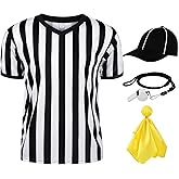 JORHIG 4 Pcs Referee Shirt, Referee Costume Men Women V-Neck Ref Shirt Hat Ref Whistle Penalty Flag for Football Soccer Player