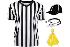 JORHIG 4 Pcs Referee Shirt, Referee Costume Men Women V-Neck Ref Shirt Hat Ref Whistle Penalty Flag for Football Soccer Player