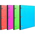 MAKHISTORY Telescoping 3 Ring Binder-4PCS, Flexible Binder with Elastic Rubble Spine+3 Round Rings, Flat Writing Binder, 4 Bright Colors
