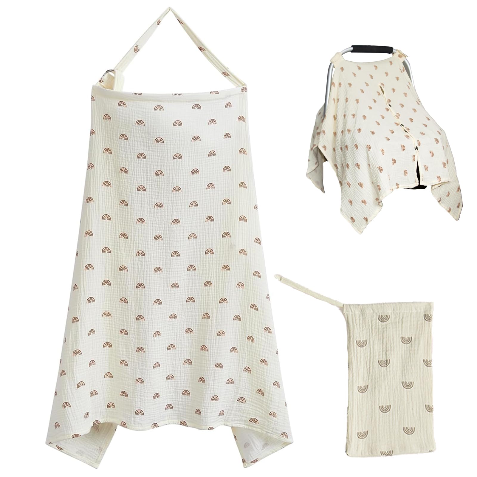 Breastfeeding Cover with Storage Bag,Nursing Cover,Muslin Cotton,Multi Use Privacy Breast Feeding Cover,360° Coverage,Soft,Breathable,with Arch Neckline,for Outdoor Breastfeeding