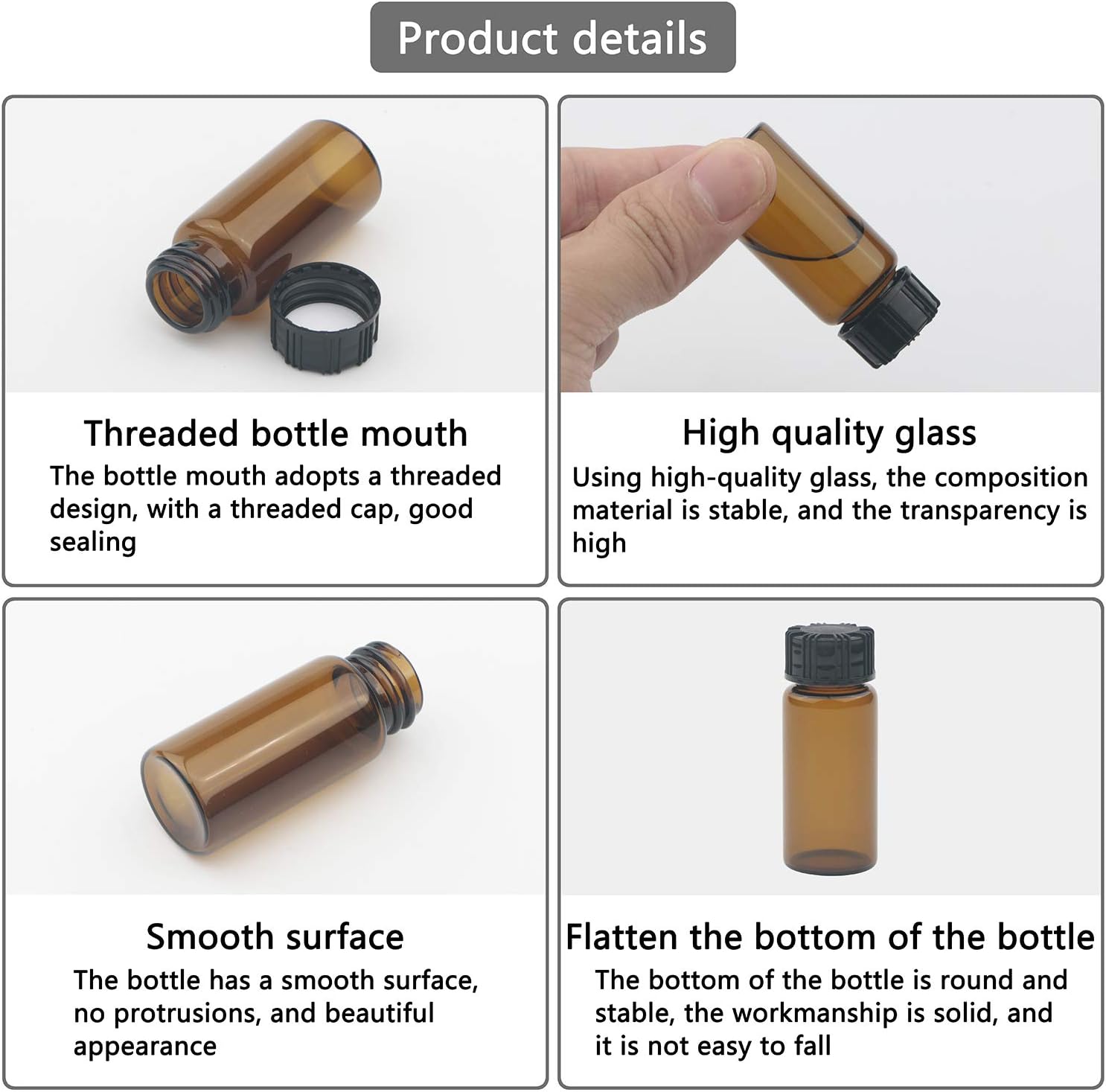 Rowiz 10PCS 10ml (0.35 Oz) Brown Liquid Sampling Sample,Glass bottle with Black Screwcap, Laboratory Sample Vials - Image 4