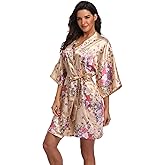 Super Shopping-zone Women's Floral Short Satin Bridesmaid Robes Silky Bride Robes Getting Ready