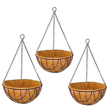 Sparkenzy Coir Hanging Basket | 10 inch | 3 Piece | Rust Resistant | Thick Finest Coir Fiber